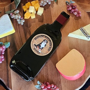 Bernese Mountain Dog Winery - Dog - Flattened Wine Bottle Cheese Tray/Spoon Rest/Sushi Platter - Repurposed Gift