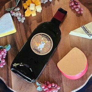 Corgi Cellars - Dog - Flattened Wine Bottle Cheese Tray/Spoon Rest/Sushi Platter - Repurposed Gift