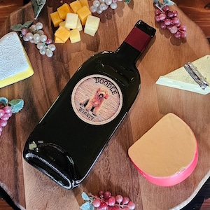 Doodle Winery - Dog - Flattened Wine Bottle Cheese Tray/Spoon Rest/Sushi Platter - Repurposed Gift