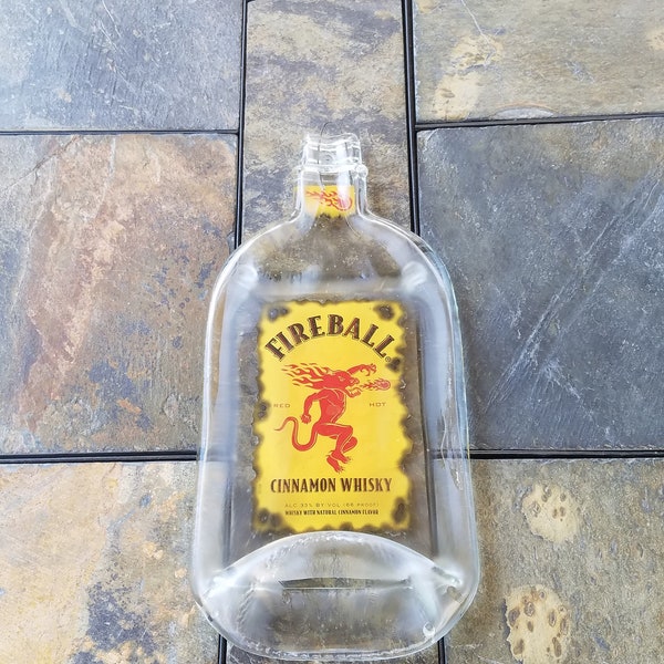 Fireball - Cinnamon Whisky - Flattened Liquor Bottle Cheese Tray/Spoon Rest/Sushi Platter - Repurposed Gift