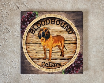 Bloodhound Cellars - Tempered Glass Trivet/Cutting Board/Charcuterie Tray - 8"x 8" - Dog -Wine Lover- Great Gift for any Occasion