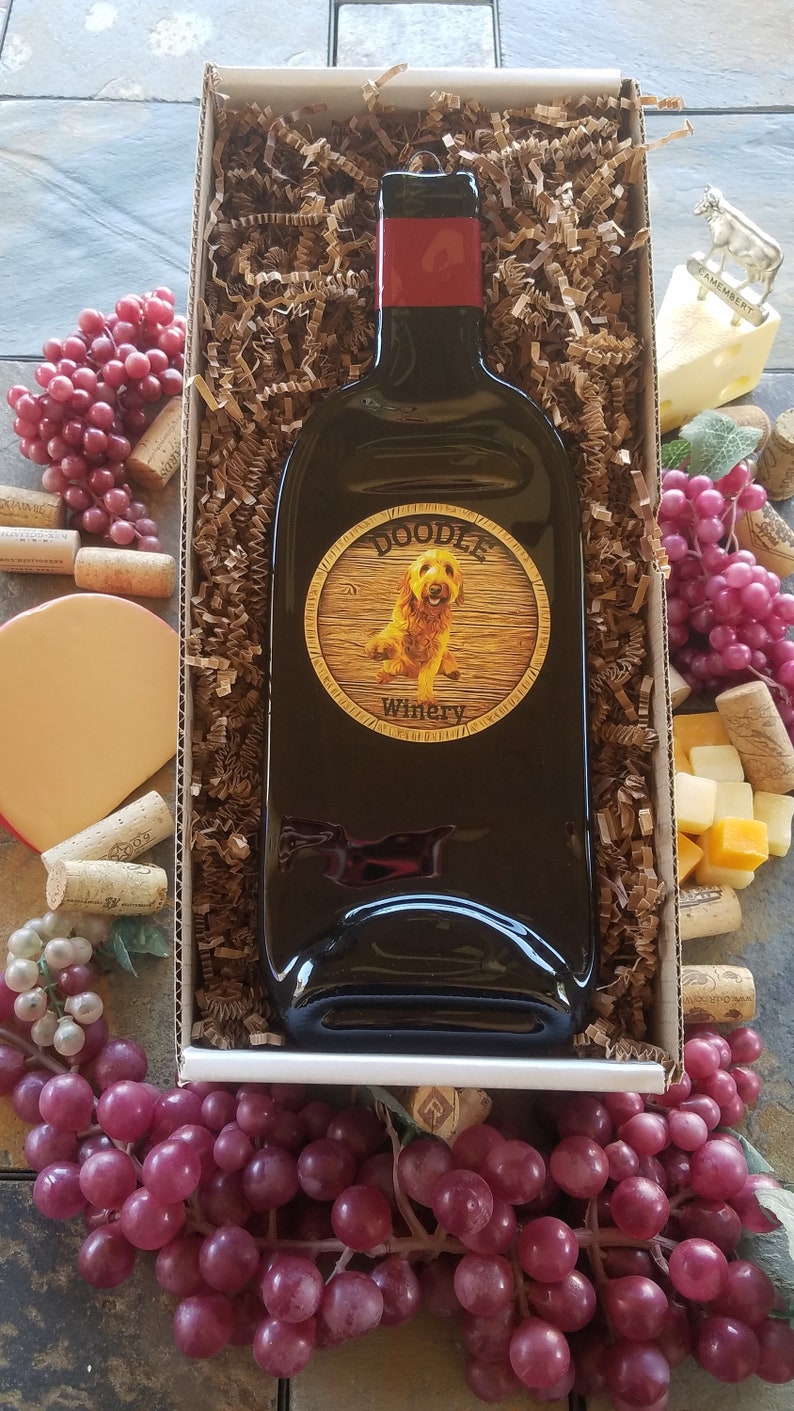 Golden Doodle Winery Dog Flattened Wine Bottle Cheese Tray/Spoon Rest/Sushi Platter Repurposed Gift image 5