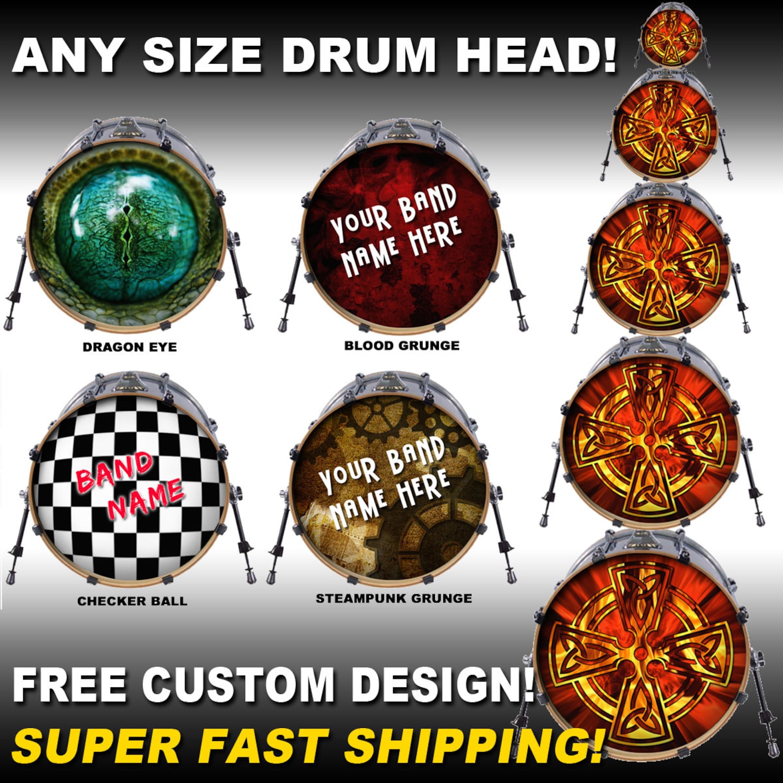 Custom Full Color Bass Drum Decal Vinyl Die Cut Sticker Fits Etsy