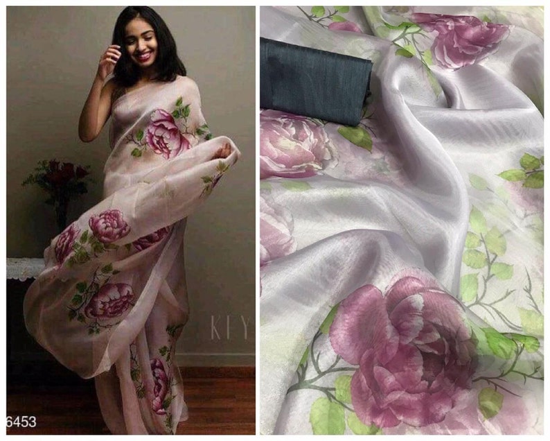 Indian Designer Saree Readymade Saree Organza Saree Bollywood Saree For Women Purple Sari