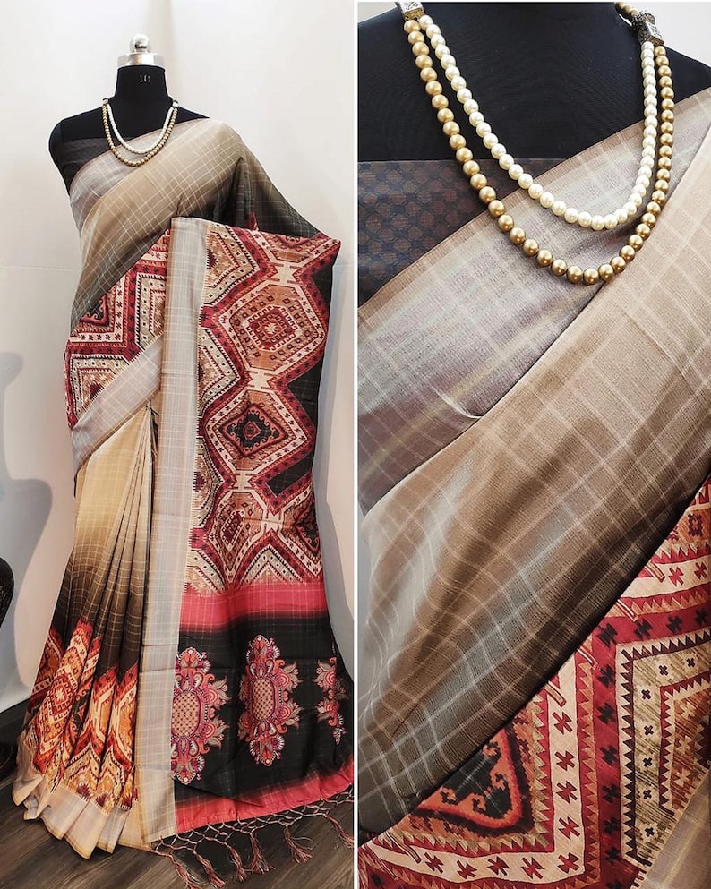 Tushar Silk Saree Digital Floral Print Designer Partywear Sari with Blouse indian Ethnic Wear for women