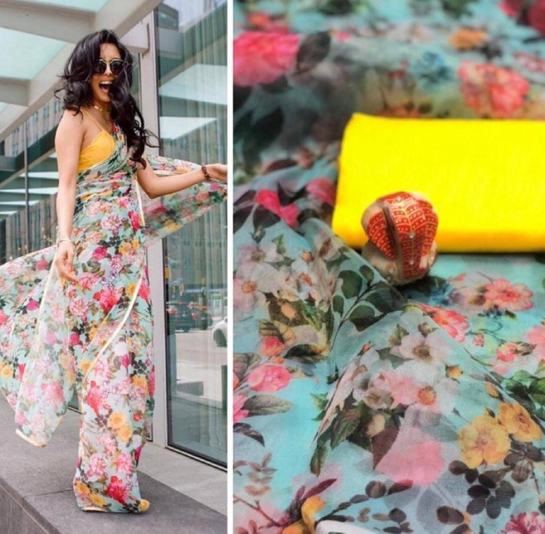 Bollywood Saree For Women Organza Saree with Stitched Blouse Women/'s Clothing