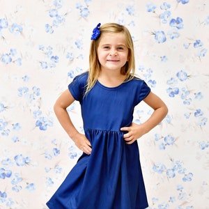 Royal Blue Solid Short Sleeve Cross Back Milk Silk Dress
