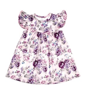 Purple Floral Milk Silk Flutter Dress image 2