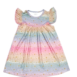 Rainbow Star Milk Silk Flutter Dress