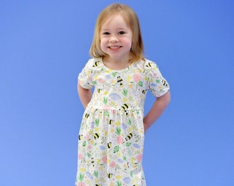 Pollinator Floral Short Sleeve Milk Silk Dress