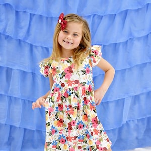 White Floral Long Flutter Milk Silk Dress
