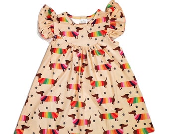 Colorful Weiner Dog Milk Silk Flutter Dress