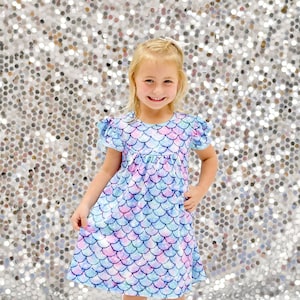 Shiny Mermaid Scale Milk Silk Flutter Dress