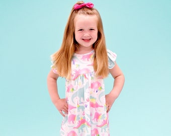 Pastel Dinosaur Milk Silk Flutter Dress