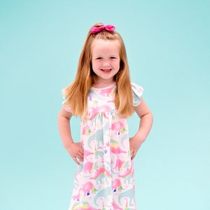 Pastel Dinosaur Milk Silk Flutter Dress