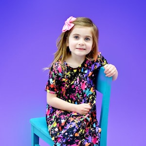 Paint Splatter Short Sleeve Milk Silk Dress