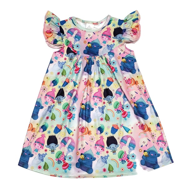 Trolls Inspired Milk Silk Flutter Dress