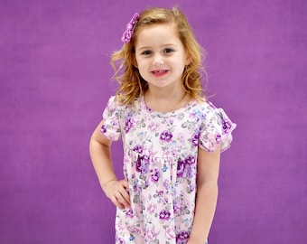 Purple Floral Milk Silk Flutter Dress