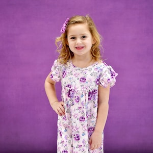 Purple Floral Milk Silk Flutter Dress image 1