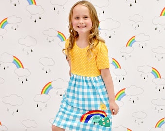 Gingham Rainbow Short Sleeve Milk Silk Dress