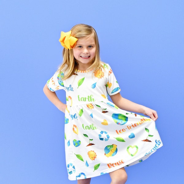 Earth Day Short Sleeve Milk Silk Dress