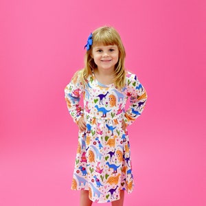 Dino Hobbies Long Sleeve Milk Silk Dress