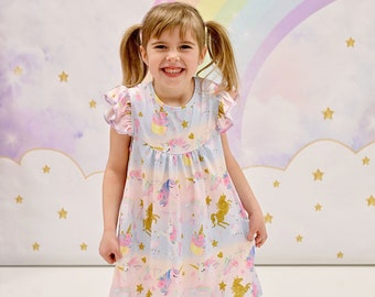 Golden Rainbow Unicorn Milk Silk Flutter Dress