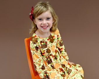 Cute Harvest Turkey Long Sleeve Milk Silk Dress