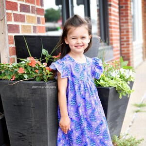 Purple Peacock Flutter Milk Silk Dress