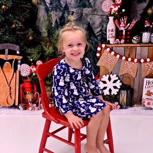 Candy Cane Snowman Long Sleeve Milk Silk Dress