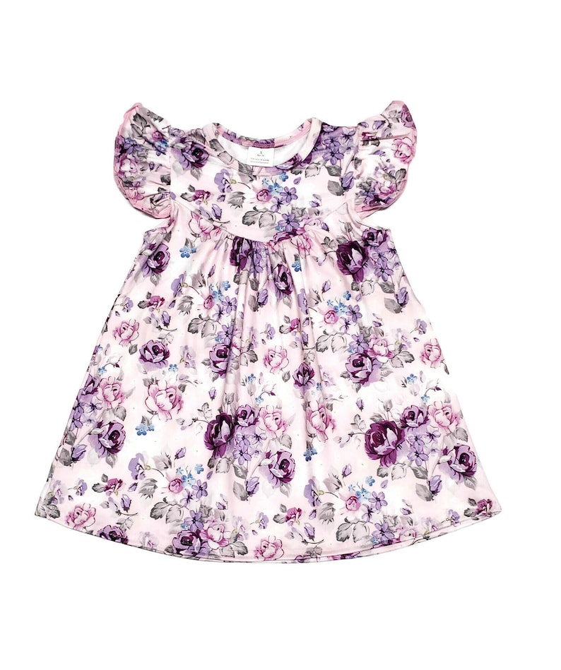 Purple Floral Milk Silk Flutter Dress image 2