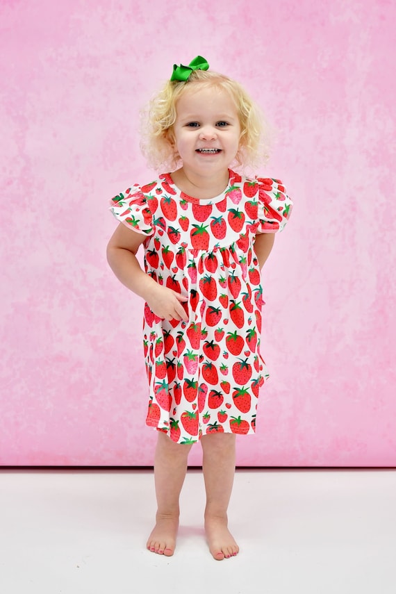 strawberry silk dress Strawberry Clouds Long Flutter Milk Silk Dress 12-18 Month