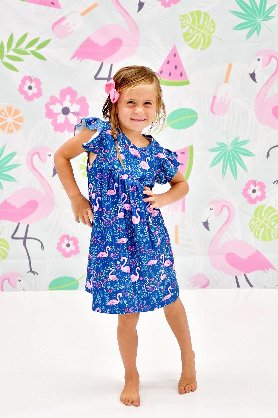 KIDS SHIFT DRESS 4-10 FLIGHT OF THE FLAMINGO main image 1