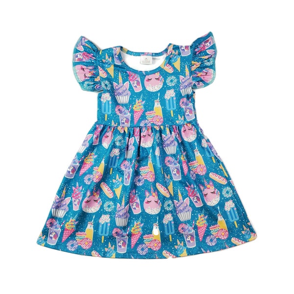 Magical Unicorn Treats Milk Silk Flutter Dress