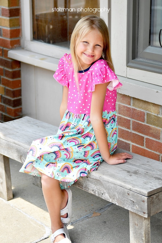 Rainbow Long Flutter Milk Silk Dress Etsy