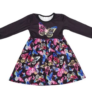 Black Butterfly Long Sleeve Milk Silk Dress