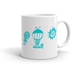 Vintage Pyrex Hot Air Balloons Inspired Coffee Mug Retro Aqua Mug Mid Century Modern Mug Sun Moon Coffee Cup Celestial Tea Cup