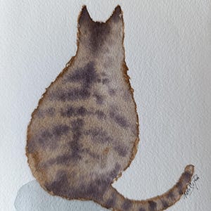 Cat original watercolor painting of sitting cat