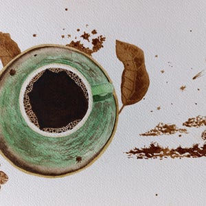 Coffee cup painting Original watercolor painting and coffee painting