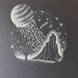 Night sky Original ink painting pointilism style