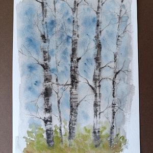 Original watercolor painting of Birch trees