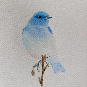 Blue bird Original watercolor painting wall art home decor