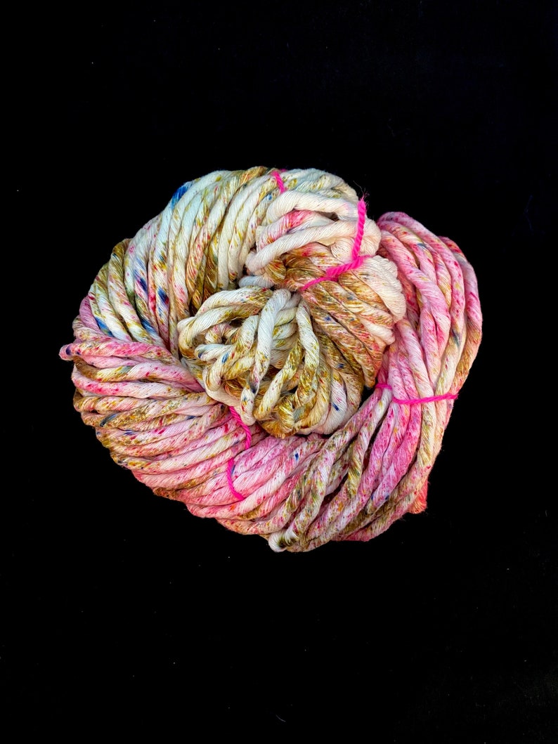 Speckled Yarn Bulky Cotton Cord Weaving Macrame Supply OOAK Cord Indie Dyed Cotton Fiber Art Supply 3mm Cord Hand Painted