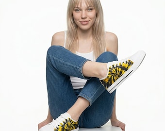 Yellow Black Tie-Dye Women's Low Top Sneakers | Spiral Pattern, Casual Canvas