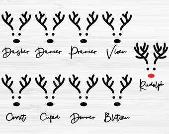 Santa's reindeer svg | Christmas svg | Merry Christmas reindeer names file | Rudolph the red nose reindeer svg | Xmas svg | Reindeer faces |