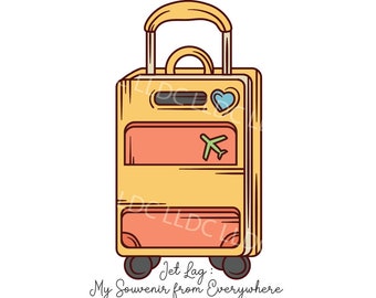 Jet lag: my souvenir from everywhere png, Travel png, Airplane sublimation, Plane png,  Flight attendant png, honeymoon png, suitcase png