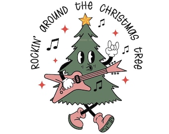 Rockin rond de kerstboom png jpg, Kerstmis png, xmas boom png, kerstboom shirt png, schattige boom png, retro subllimation boom png