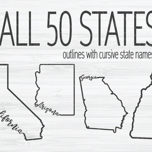Alle 50 Zustände umreißen SVG-Bundle. Vereinigte Staaten svg. US Outlines svg.  us gibt svg an. 50 US-Bundesstaaten Clip art. Kalifornien svg. Michigan Svg