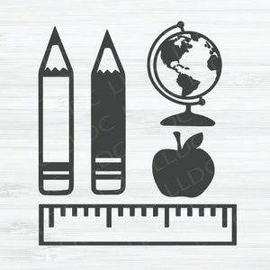 School supplies svg, Teacher svg, Pencil svg, Ruler svg Globe svg, Apple svg, New school year svg, School clip art, Teaching svg, School svg