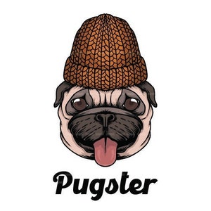 Pugster png jpg, Pug with a beanie png, pug hipster png, hipster dog png, Pug water color png, pug shirt png, Pug hat png. Puggie, retro.